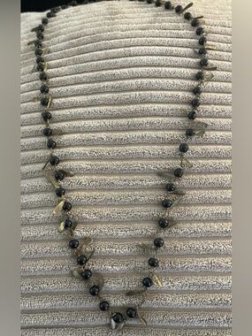 Black Bead Necklace with Gold-Tone Accents